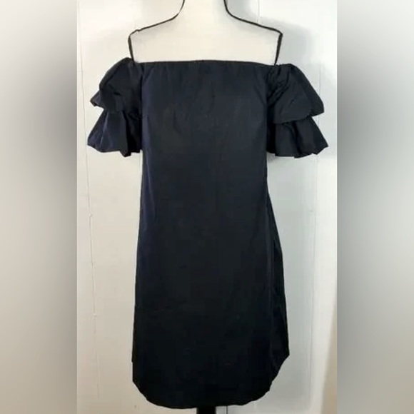 Club Monaco Arnar Off-the-Shoulder Black Cotton A-Line Mini Dress - Picture 2 of 10